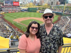 Charles and Lety enjoying a Pirates game at PNC Park, Pittsburgh