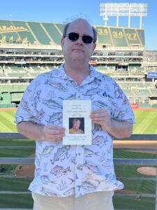 Charles honoring his Dad at Oakland Coliseum, Stadium number 28